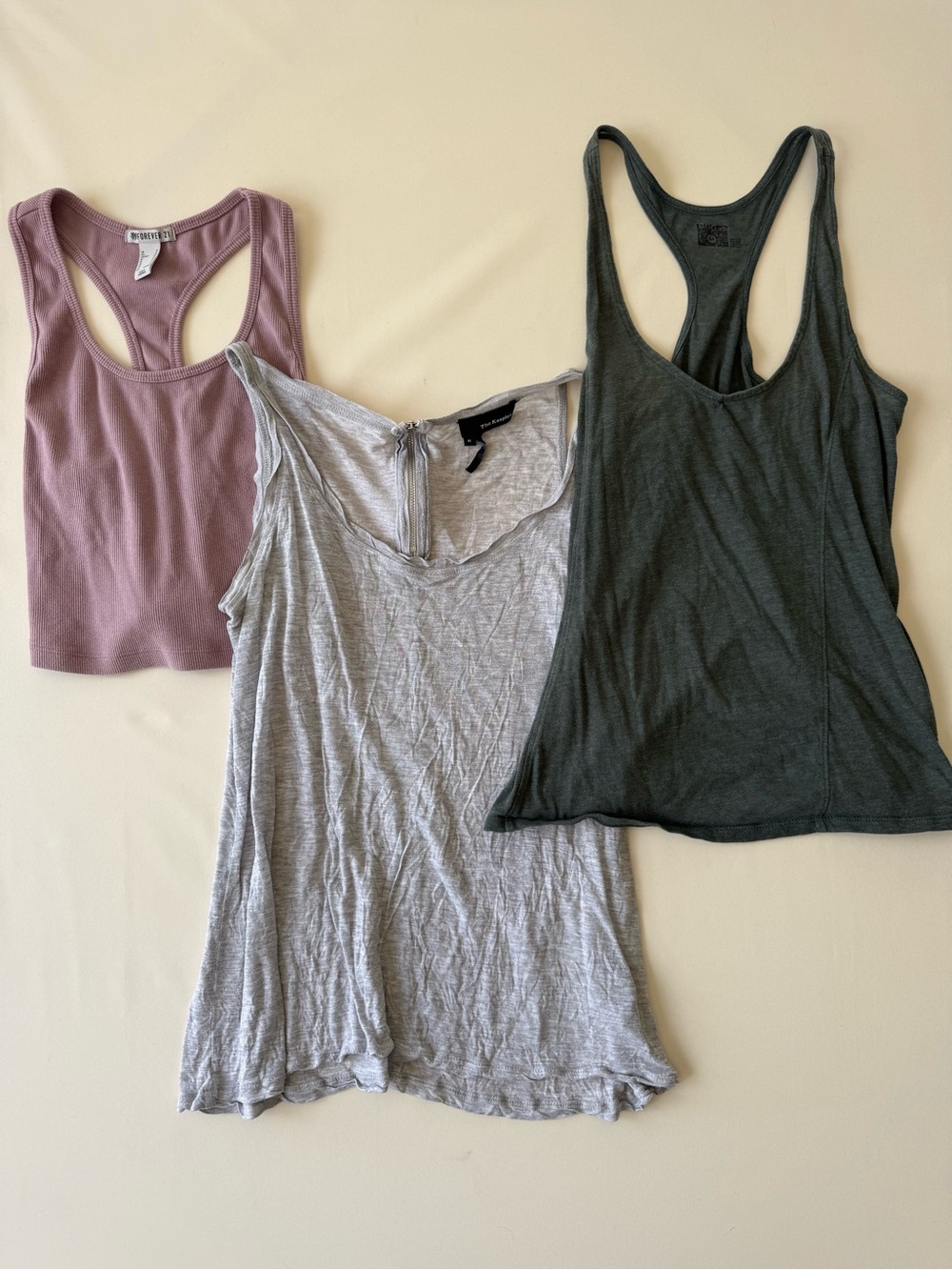 Women’s Three-Pack Tank Tops — Mauve, Light Gray & Olive